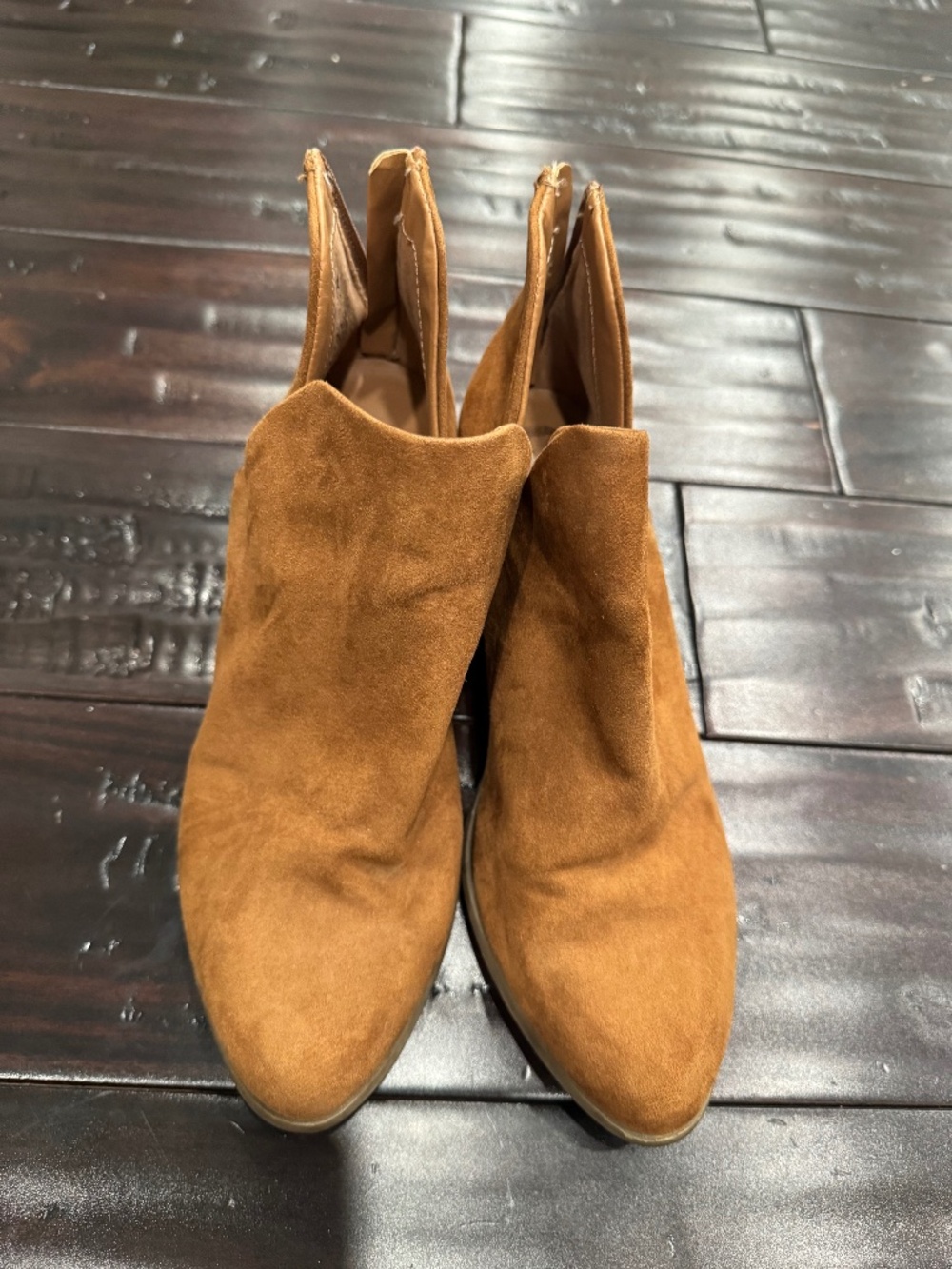 OS Women's Cognac Brown Suede Ankle Booties Size 7